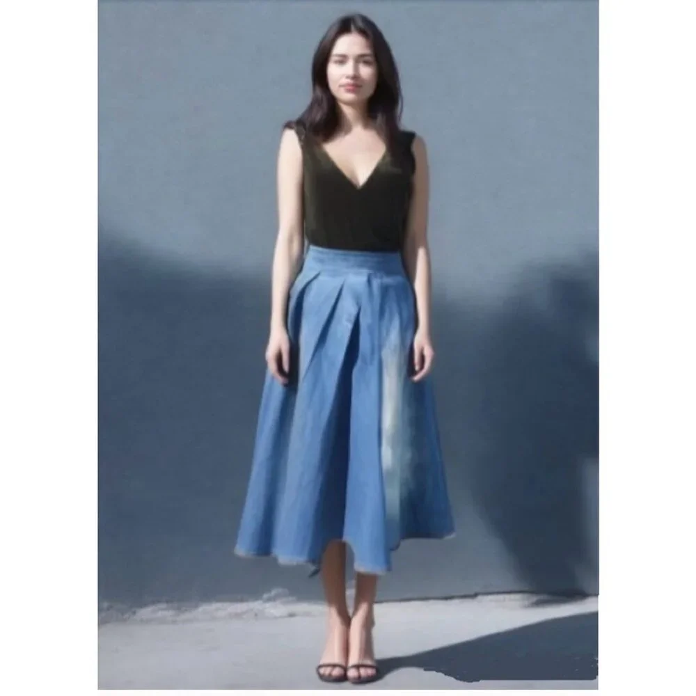 Elegant Blue A-Line Skirt - Picture 1 of 15